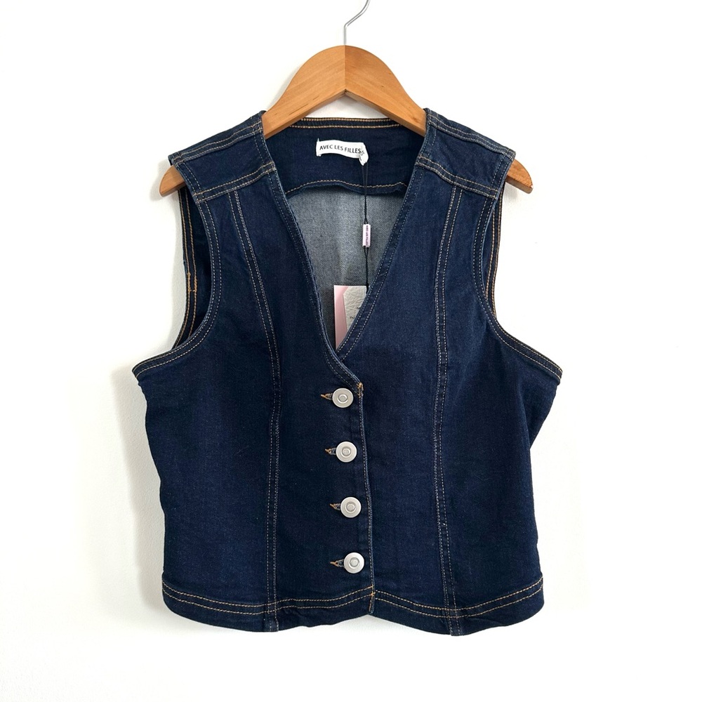SALE NWT ✨ Avec Les Filles Dark Blue Denim Button Vest